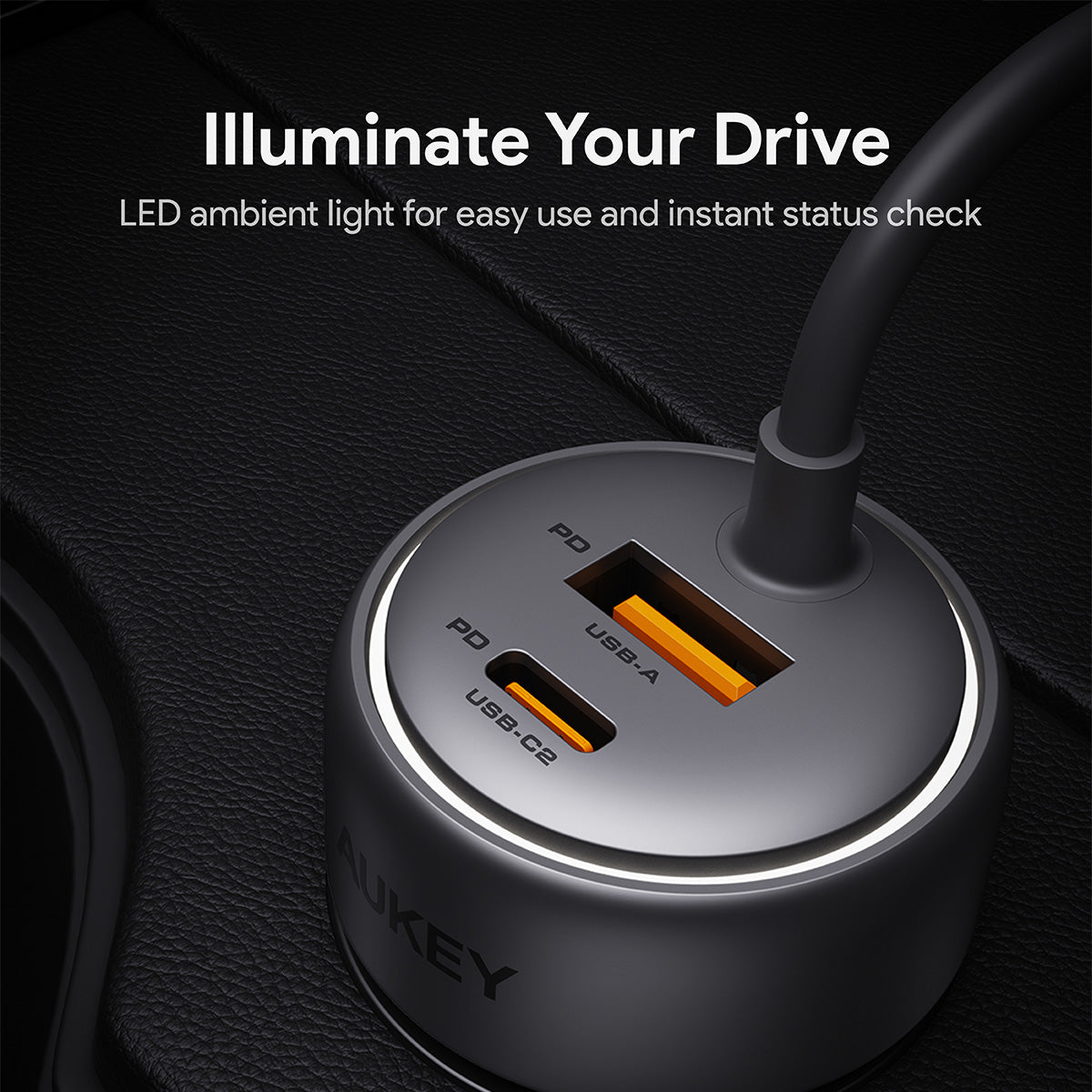 CC-P2 75W PPS Fast Charging Car Charger With Built In USB C Cable and USB A