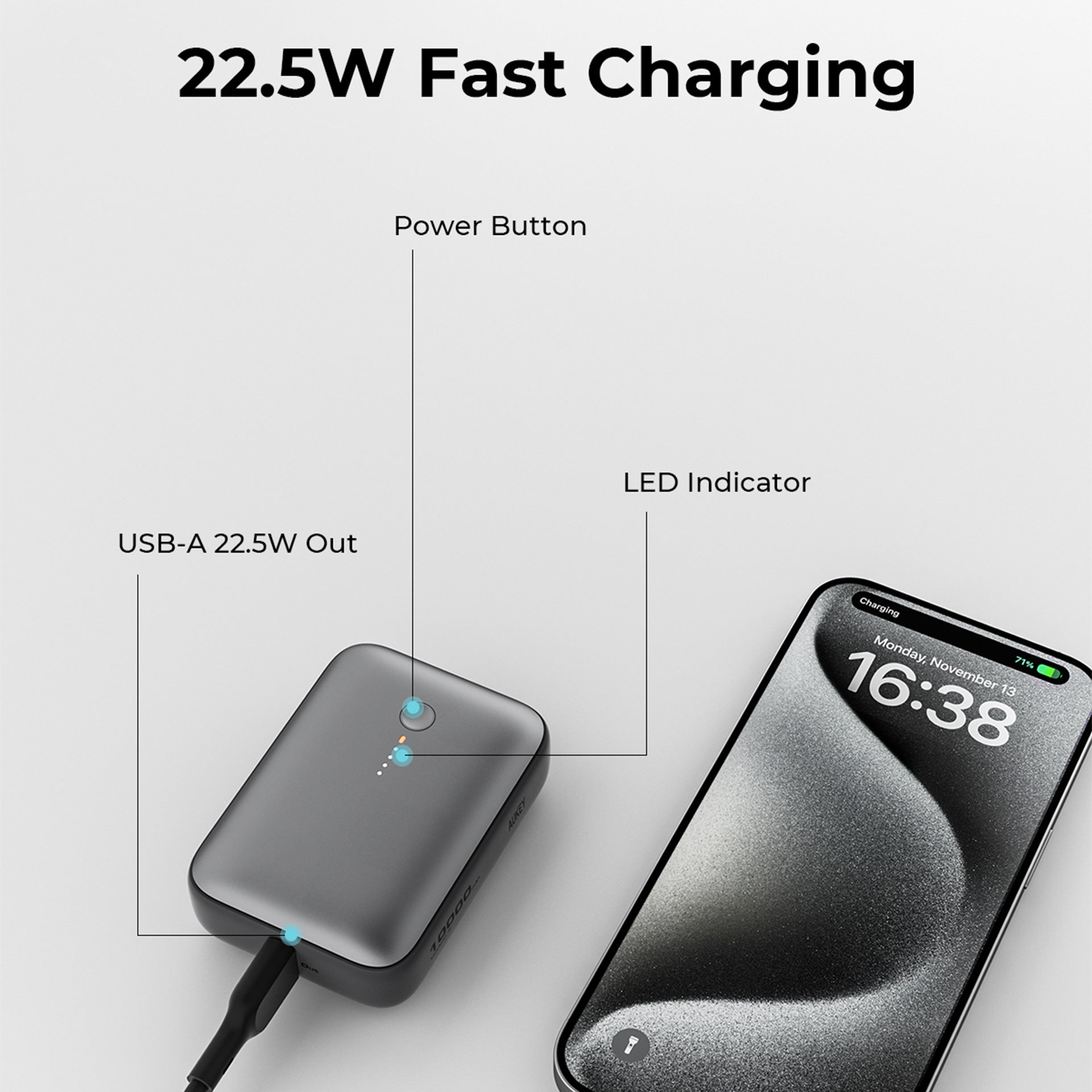 PB-Y55 20W USB C PD & USB QC3.0 SCP 10000mAH Mini Power Bank