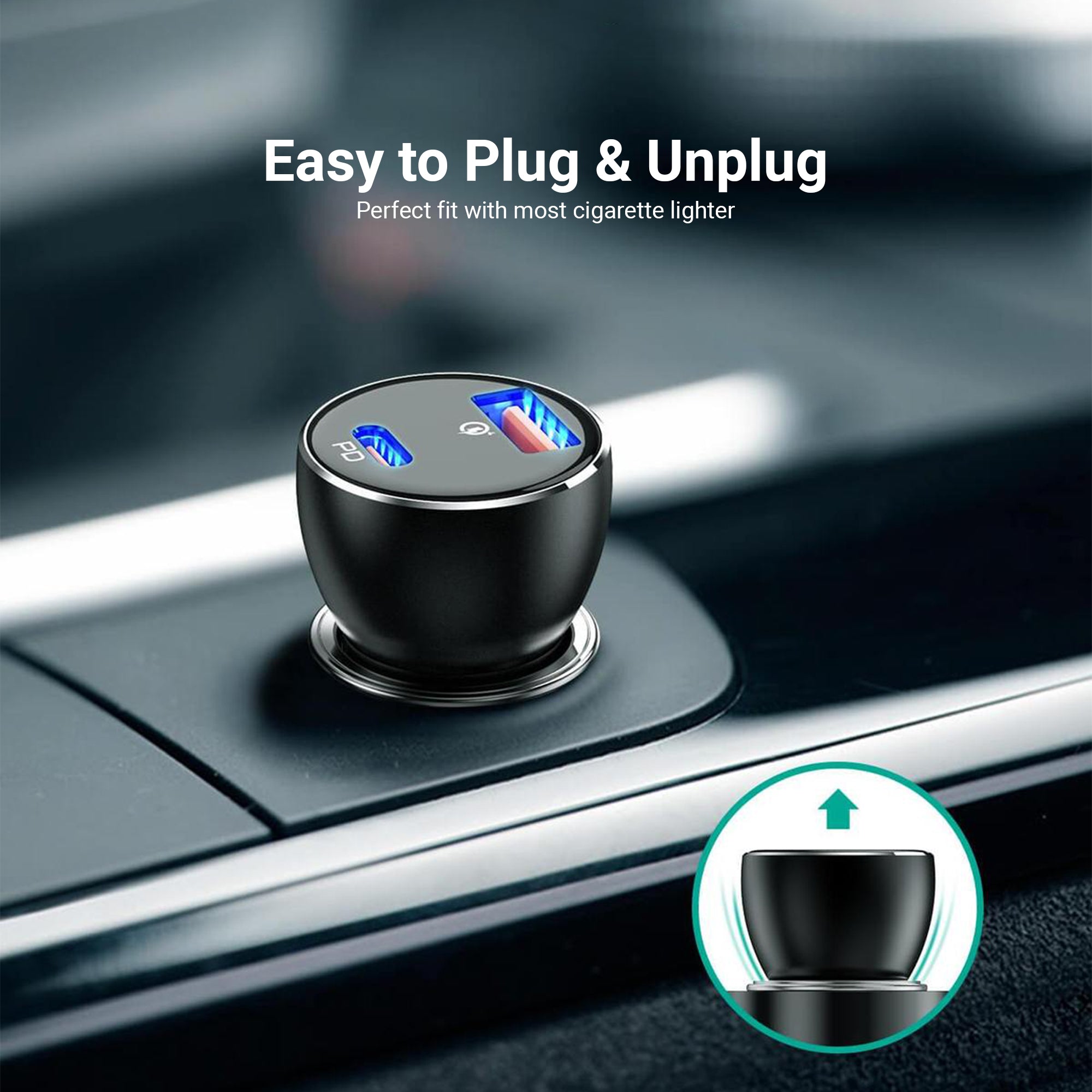 CC-Y48 48W USB C PD and Quick Charge USB A Dual Port Car Charger