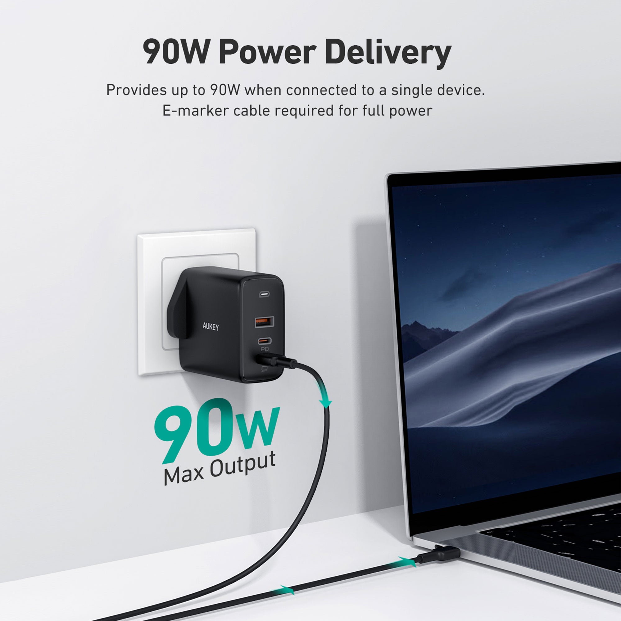 Aukey PA-B6S Omnia 90W 3-Port GaN USB C Power Delivery Charger